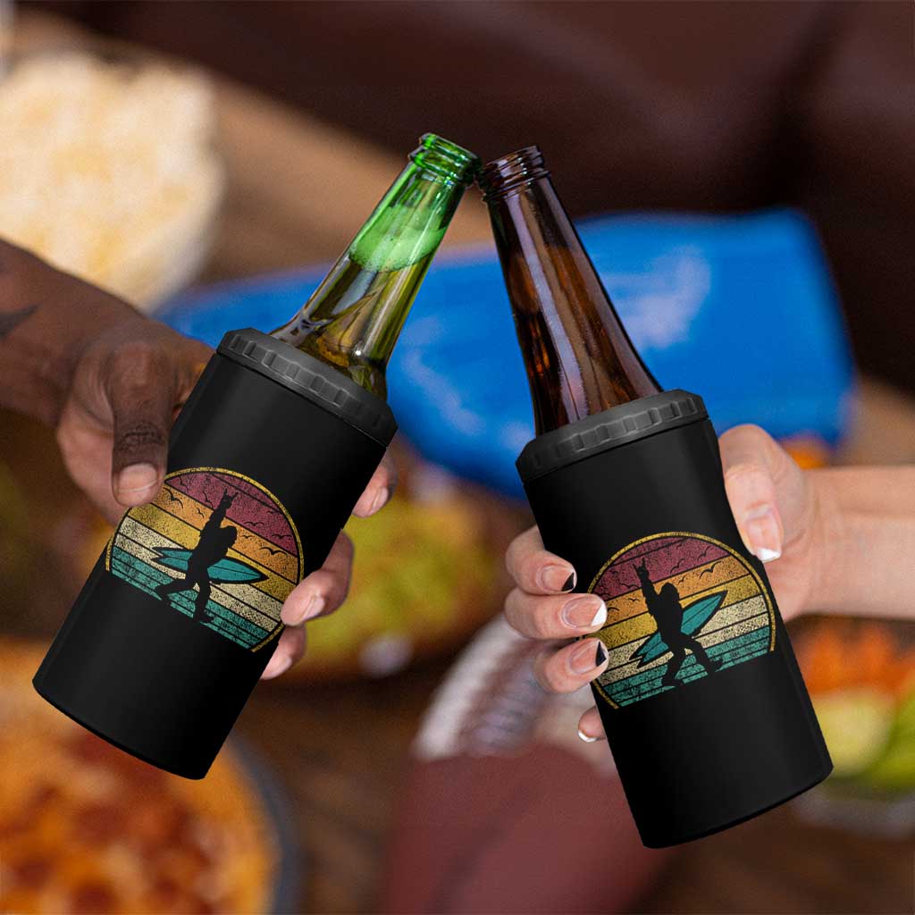 Vintage Bigfoot Surfing 4 in 1 Can Cooler Tumbler Sasquatch Beach Vacation Retro Surf Sun Shaka - Wonder Print Shop