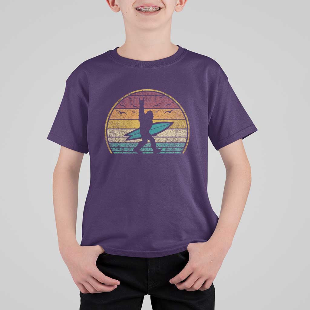 Vintage Bigfoot Surfing T Shirt For Kid Sasquatch Beach Vacation Retro Surf Sun Shaka - Wonder Print Shop
