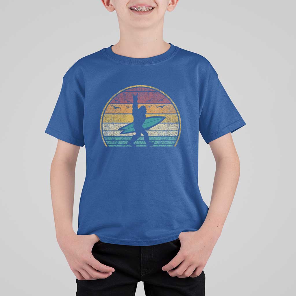 Vintage Bigfoot Surfing T Shirt For Kid Sasquatch Beach Vacation Retro Surf Sun Shaka - Wonder Print Shop