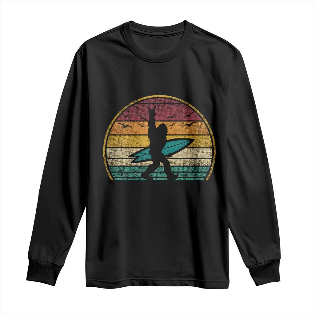 Vintage Bigfoot Surfing Long Sleeve Shirt Sasquatch Beach Vacation Retro Surf Sun Shaka - Wonder Print Shop