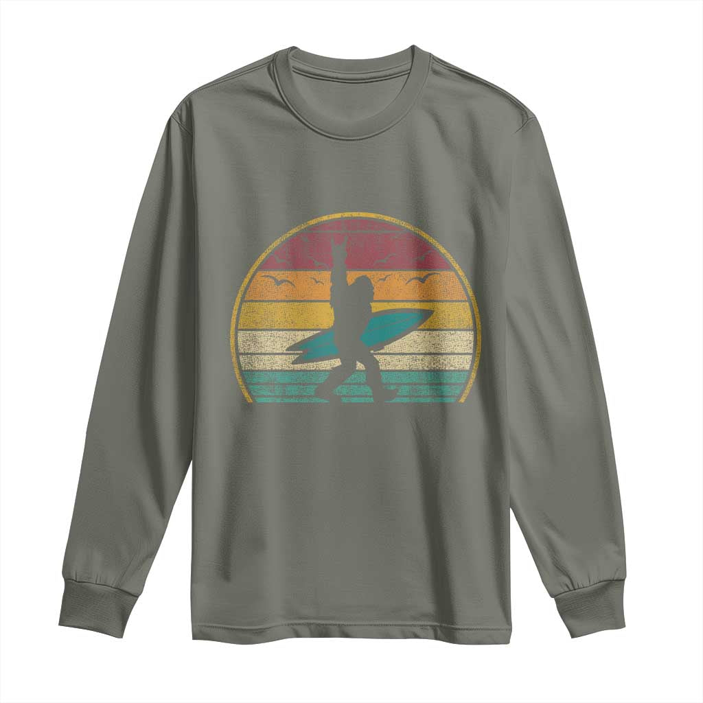 Vintage Bigfoot Surfing Long Sleeve Shirt Sasquatch Beach Vacation Retro Surf Sun Shaka - Wonder Print Shop