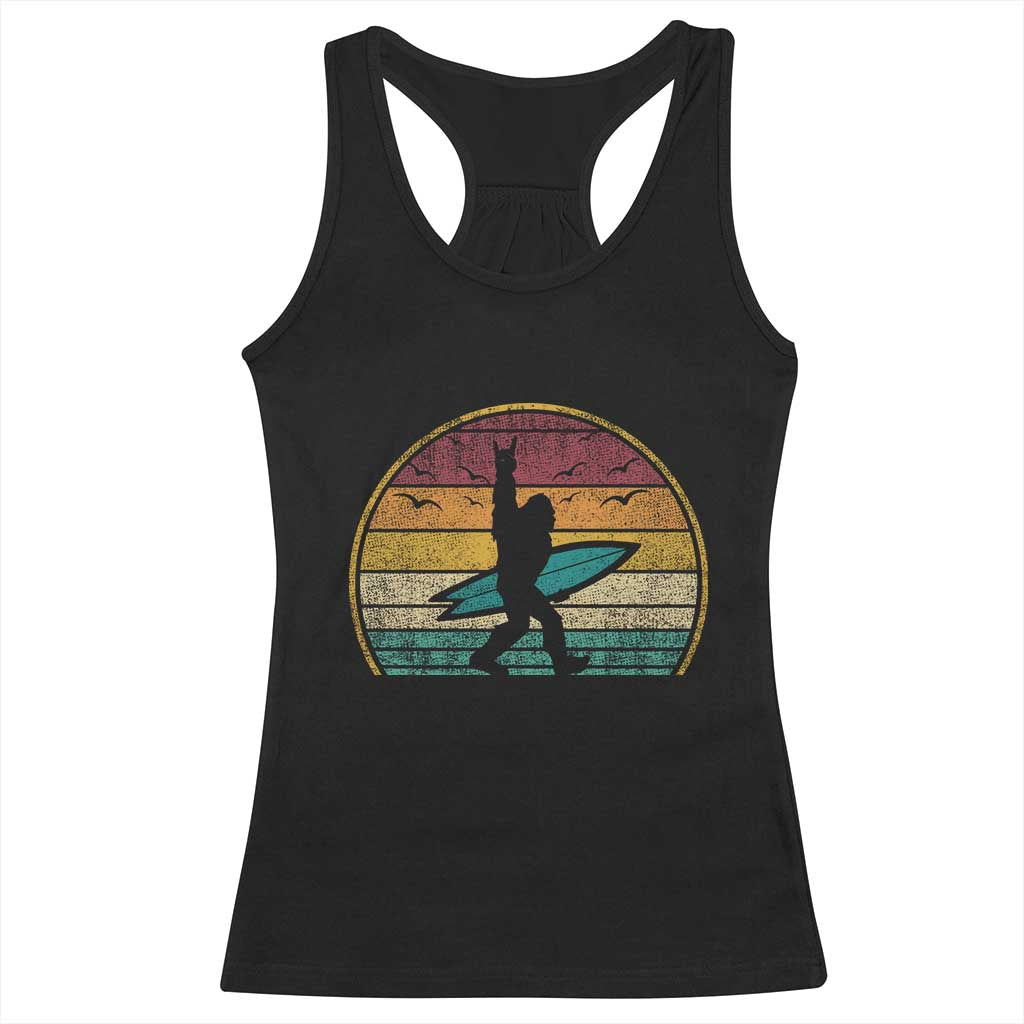 Vintage Bigfoot Surfing Racerback Tank Top Sasquatch Beach Vacation Retro Surf Sun Shaka - Wonder Print Shop
