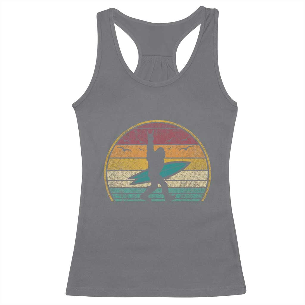Vintage Bigfoot Surfing Racerback Tank Top Sasquatch Beach Vacation Retro Surf Sun Shaka - Wonder Print Shop