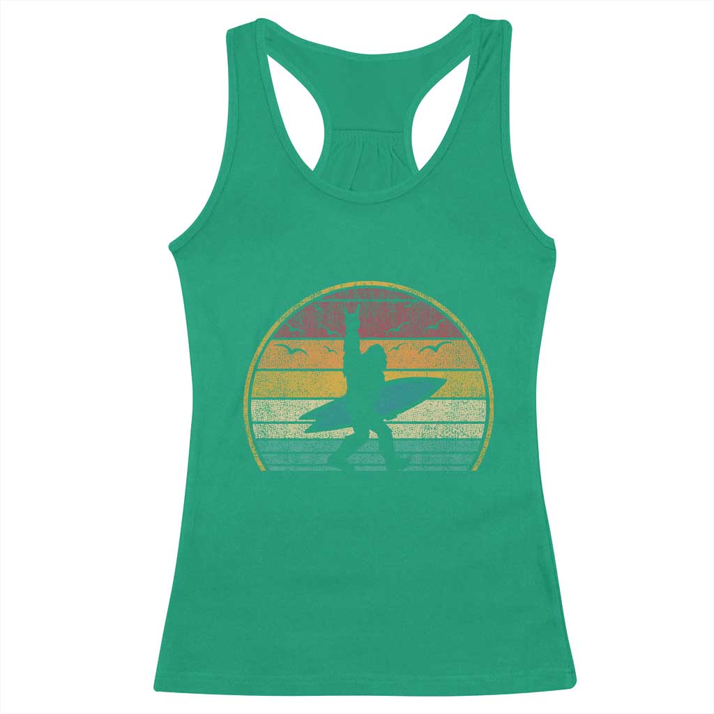 Vintage Bigfoot Surfing Racerback Tank Top Sasquatch Beach Vacation Retro Surf Sun Shaka - Wonder Print Shop