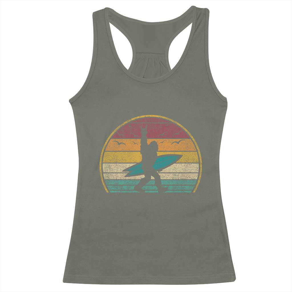 Vintage Bigfoot Surfing Racerback Tank Top Sasquatch Beach Vacation Retro Surf Sun Shaka - Wonder Print Shop