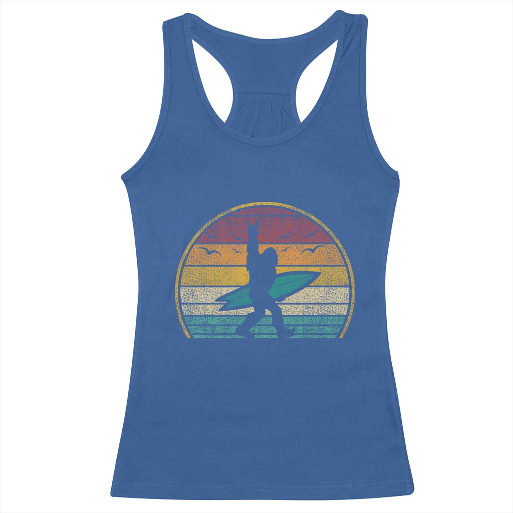 Vintage Bigfoot Surfing Racerback Tank Top Sasquatch Beach Vacation Retro Surf Sun Shaka - Wonder Print Shop