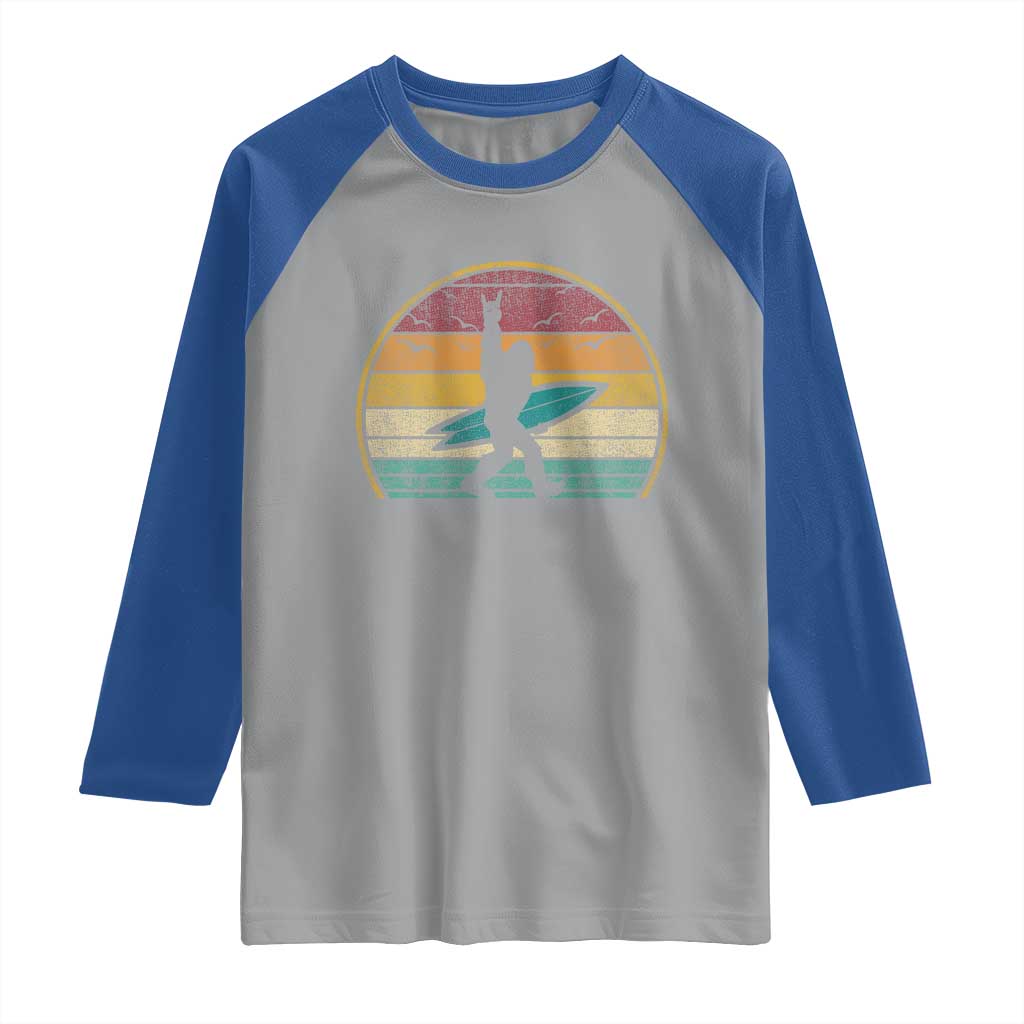 Vintage Bigfoot Surfing Raglan Shirt Sasquatch Beach Vacation Retro Surf Sun Shaka - Wonder Print Shop
