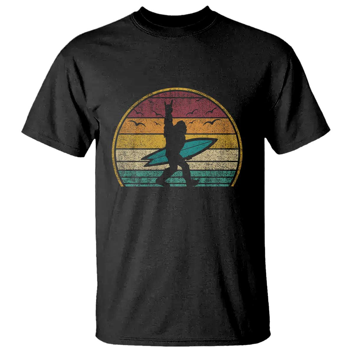 Vintage Bigfoot Surfing T Shirt Sasquatch Beach Vacation Retro Surf Sun Shaka - Wonder Print Shop