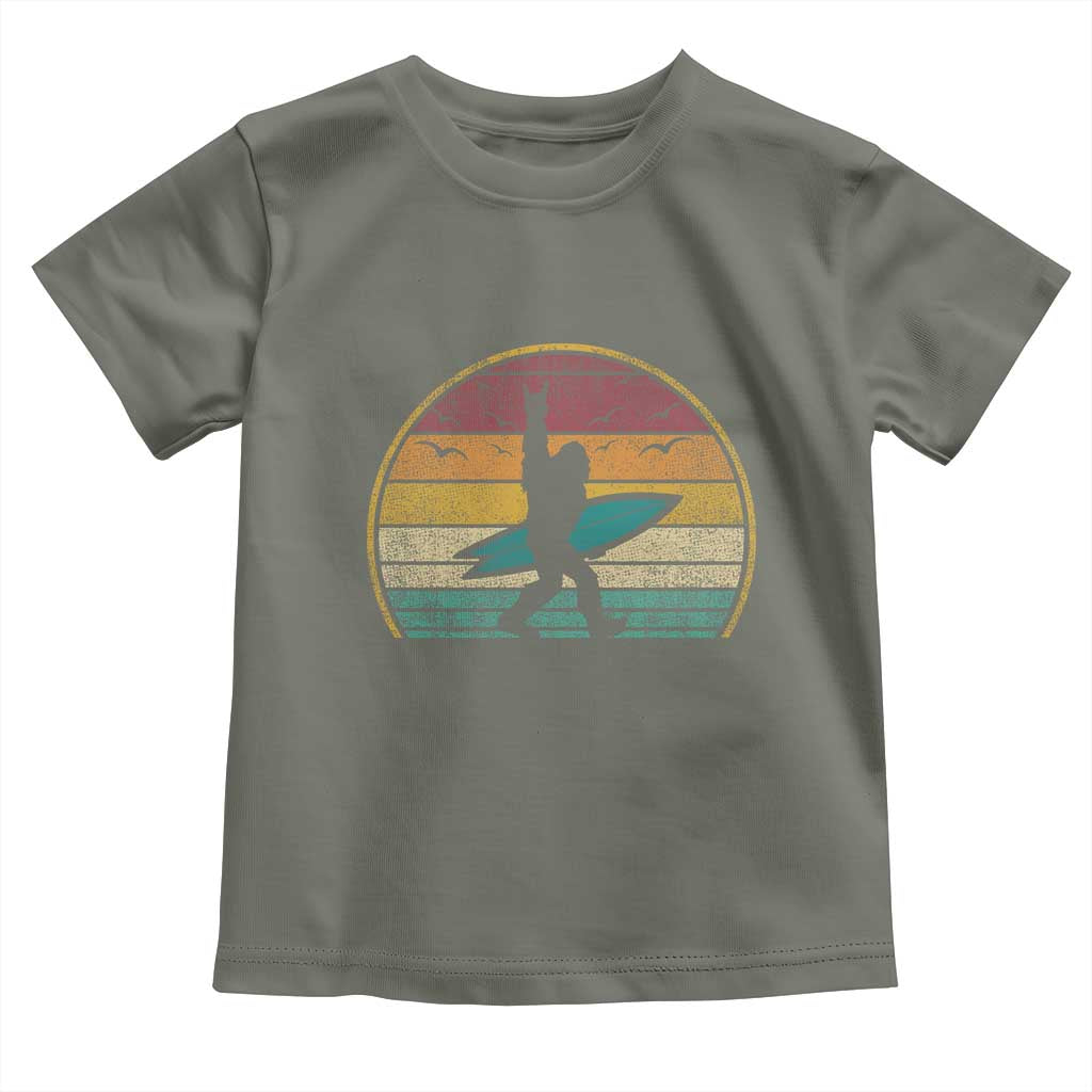 Vintage Bigfoot Surfing Toddler T Shirt Sasquatch Beach Vacation Retro Surf Sun Shaka - Wonder Print Shop
