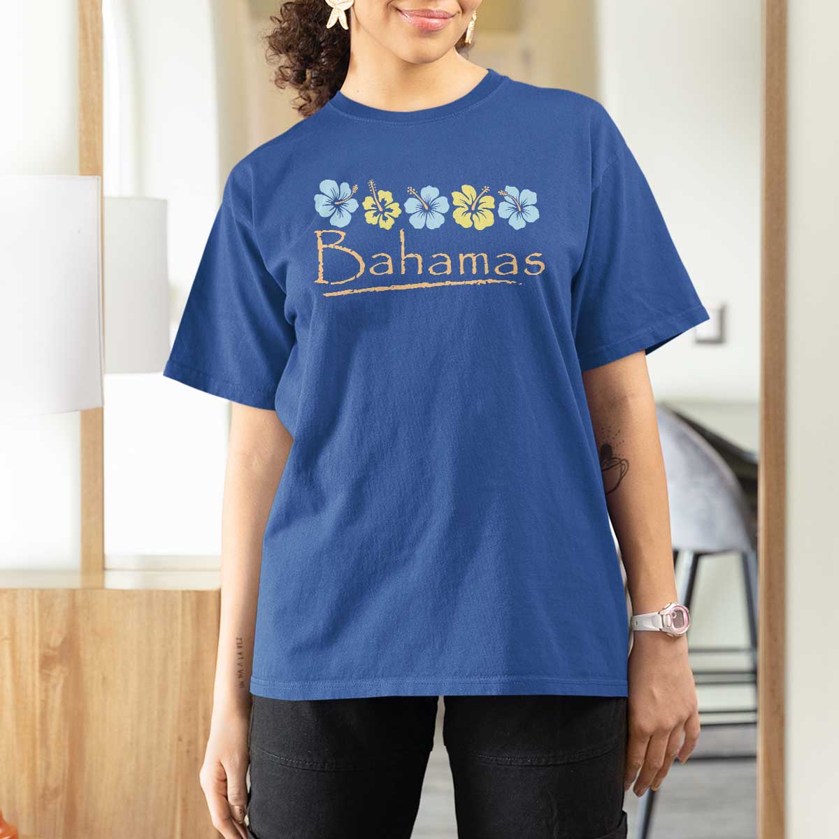 Bahamas T Shirt For Women Hibiscus Flower Summer Beachy Vacation - Wonder Print Shop