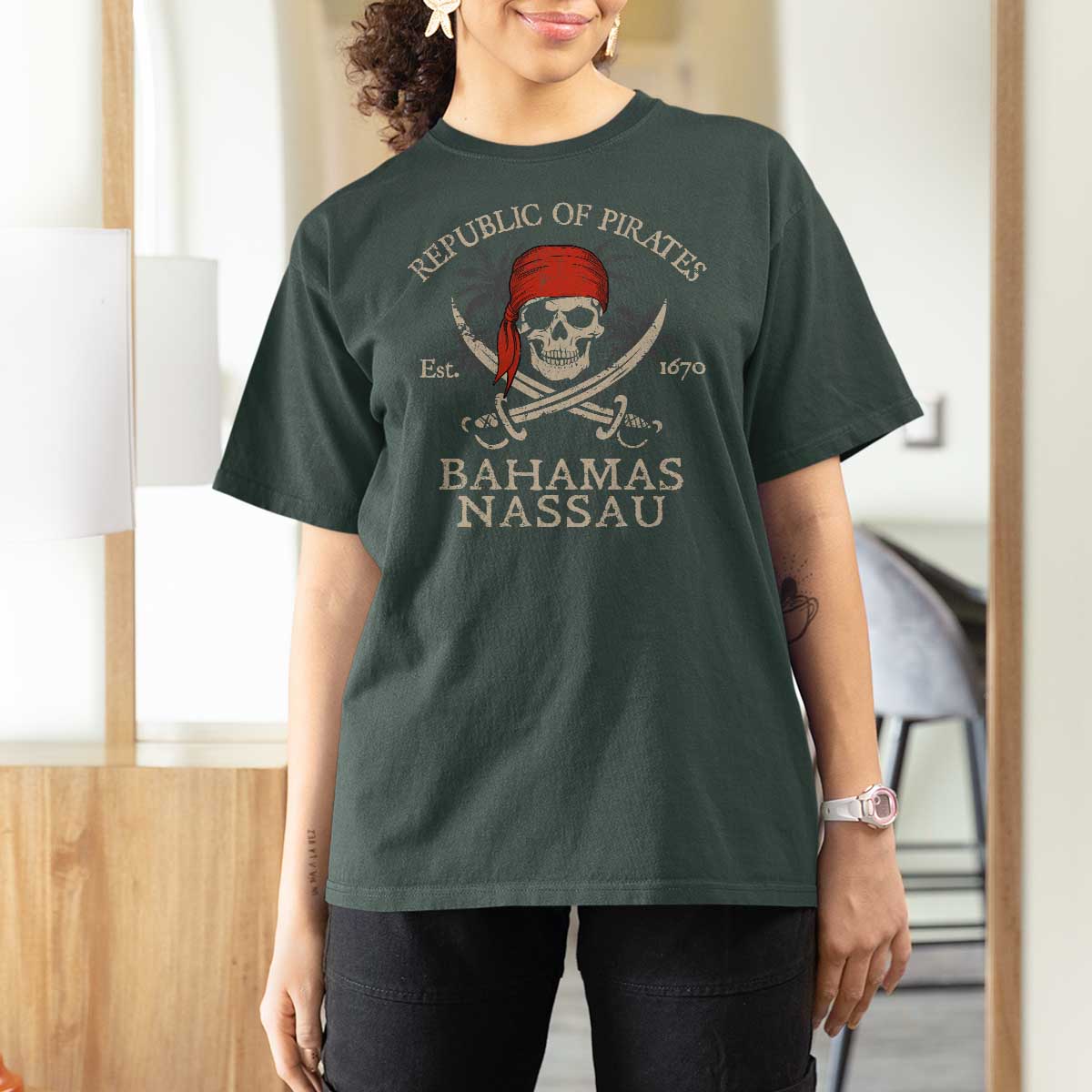 Republic Of Pirates Nassau Bahamas T Shirt For Women Vintage Caribbean Summer Vacation - Wonder Print Shop