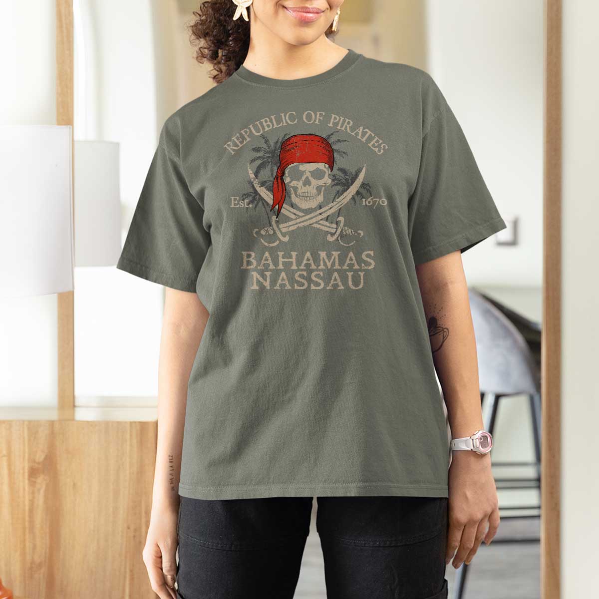 Republic Of Pirates Nassau Bahamas T Shirt For Women Vintage Caribbean Summer Vacation - Wonder Print Shop