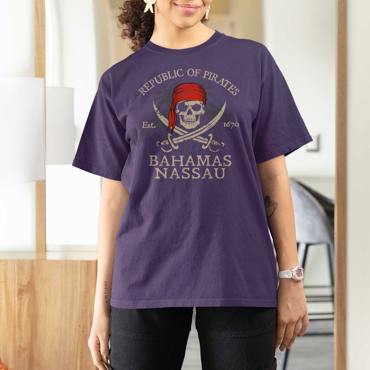Republic Of Pirates Nassau Bahamas T Shirt For Women Vintage Caribbean Summer Vacation - Wonder Print Shop