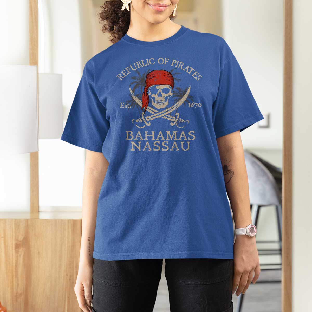 Republic Of Pirates Nassau Bahamas T Shirt For Women Vintage Caribbean Summer Vacation - Wonder Print Shop
