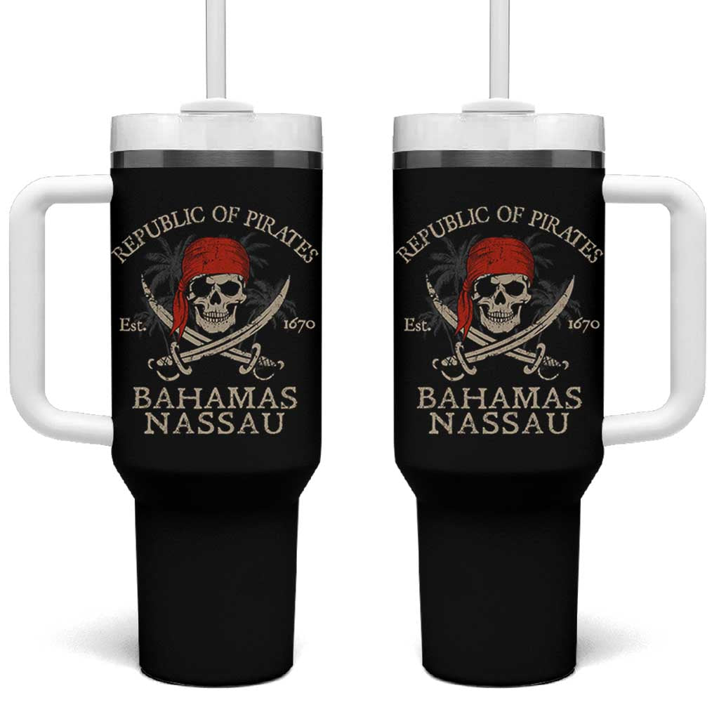 Republic Of Pirates Nassau Bahamas Tumbler With Handle Vintage Caribbean Summer Vacation - Wonder Print Shop