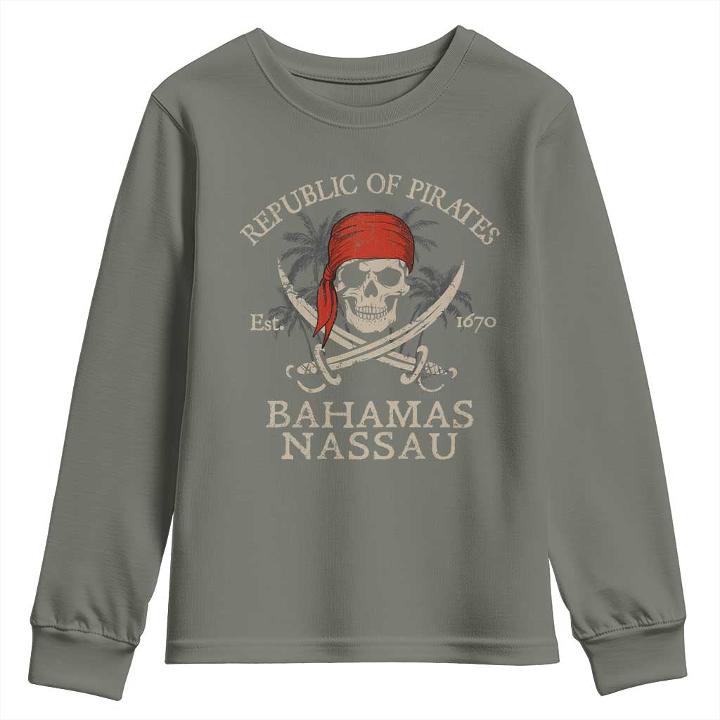 Republic Of Pirates Nassau Bahamas Youth Sweatshirt Vintage Caribbean Summer Vacation - Wonder Print Shop