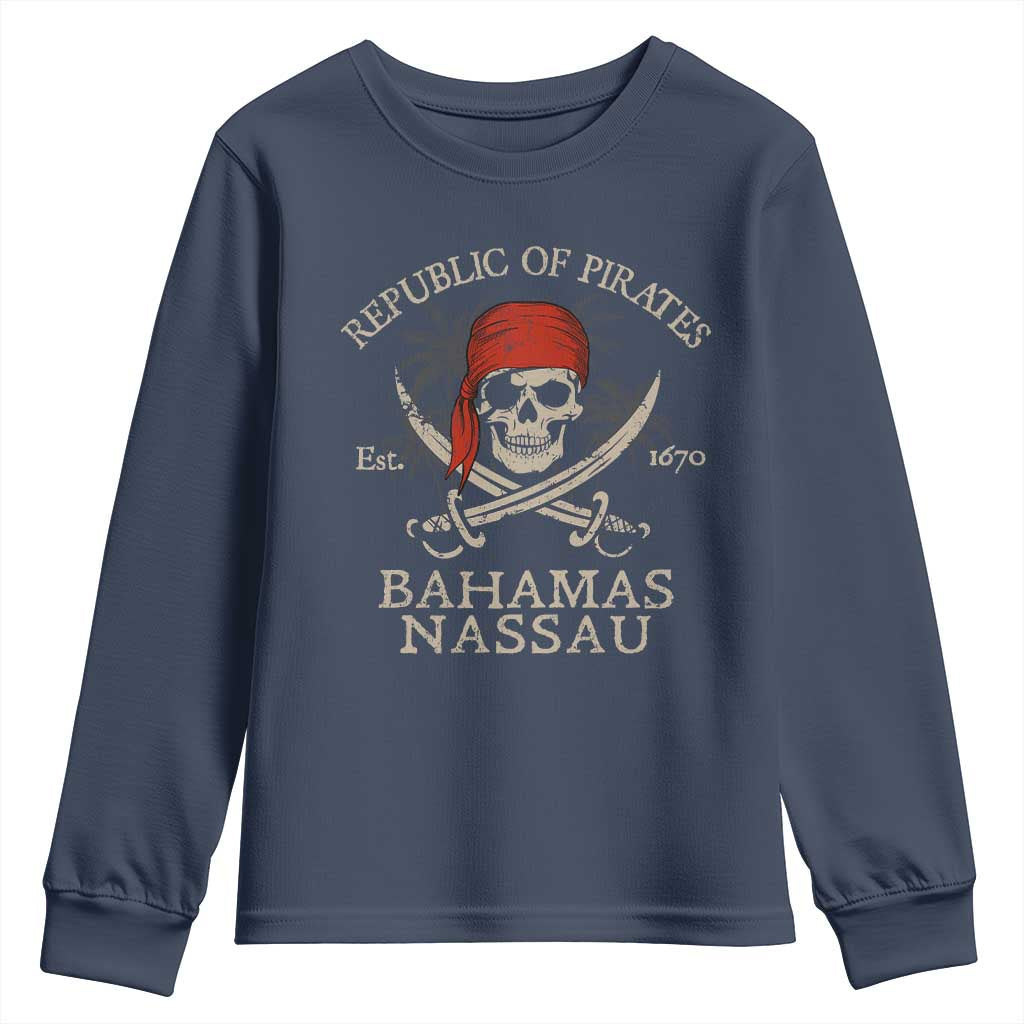 Republic Of Pirates Nassau Bahamas Youth Sweatshirt Vintage Caribbean Summer Vacation - Wonder Print Shop