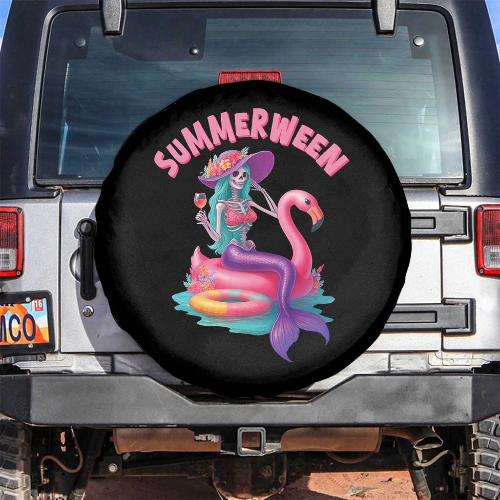 Summerween Mermaid Skeleton Spare Tire Cover Beach Flamingo Halloween Girl - Wonder Print Shop