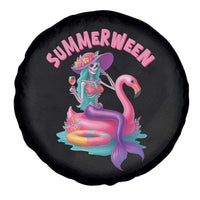 Summerween Mermaid Skeleton Spare Tire Cover Beach Flamingo Halloween Girl - Wonder Print Shop