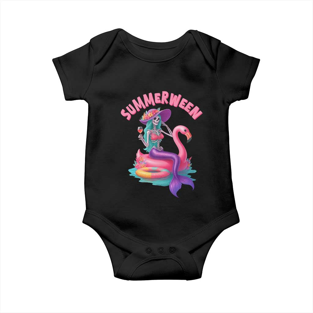 Summerween Mermaid Skeleton Baby Onesie Beach Flamingo Halloween Girl - Wonder Print Shop