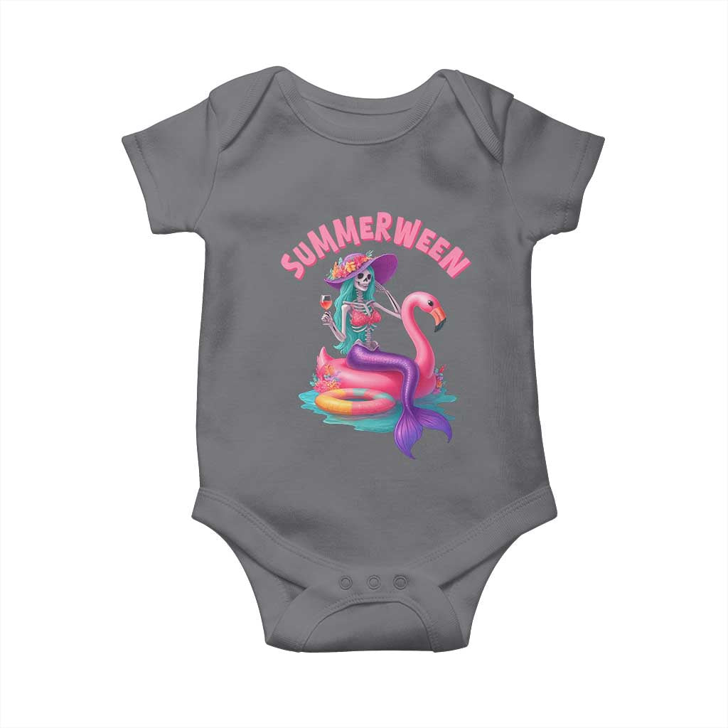 Summerween Mermaid Skeleton Baby Onesie Beach Flamingo Halloween Girl - Wonder Print Shop