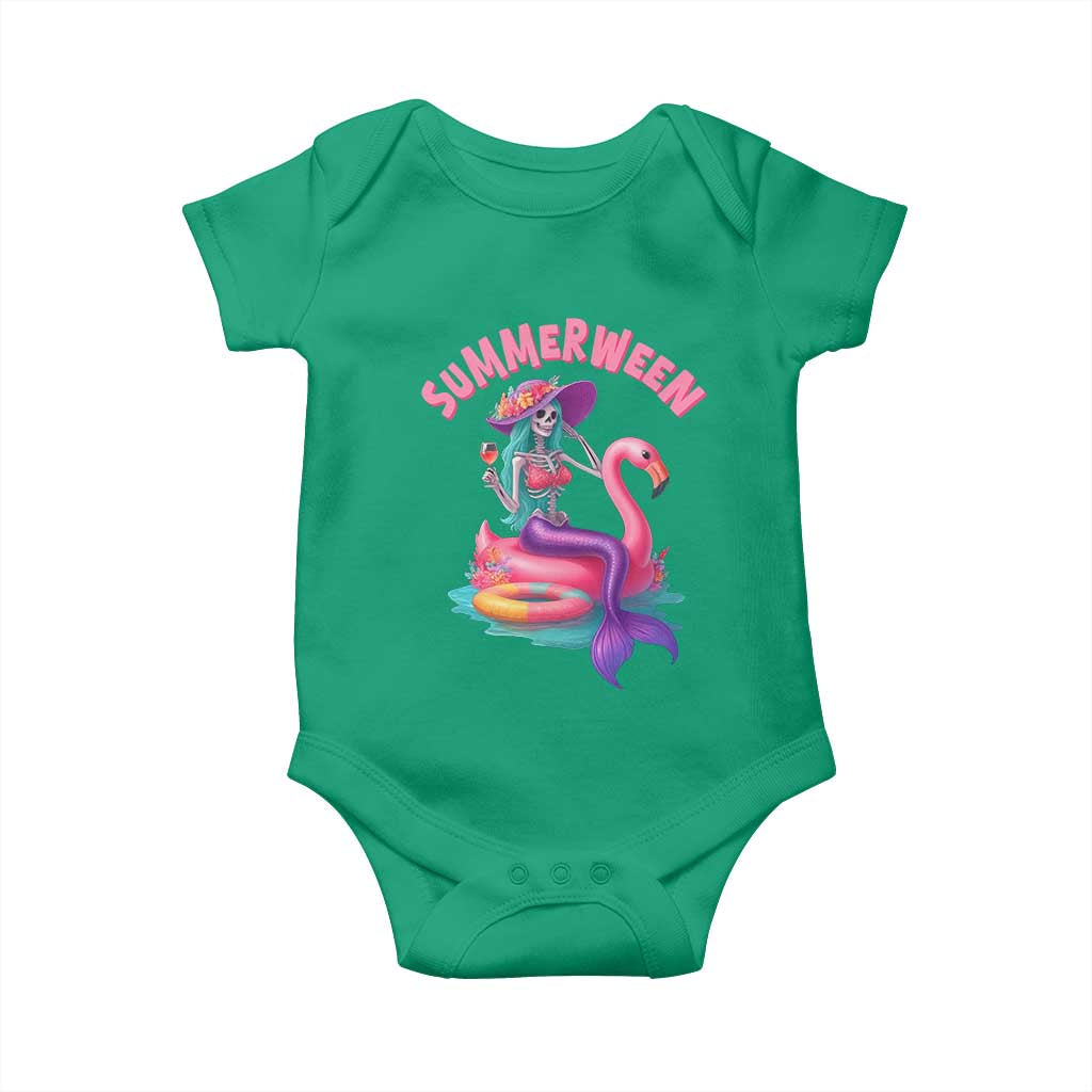 Summerween Mermaid Skeleton Baby Onesie Beach Flamingo Halloween Girl - Wonder Print Shop