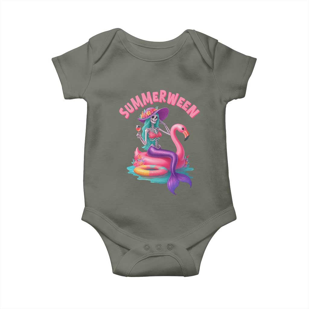 Summerween Mermaid Skeleton Baby Onesie Beach Flamingo Halloween Girl - Wonder Print Shop