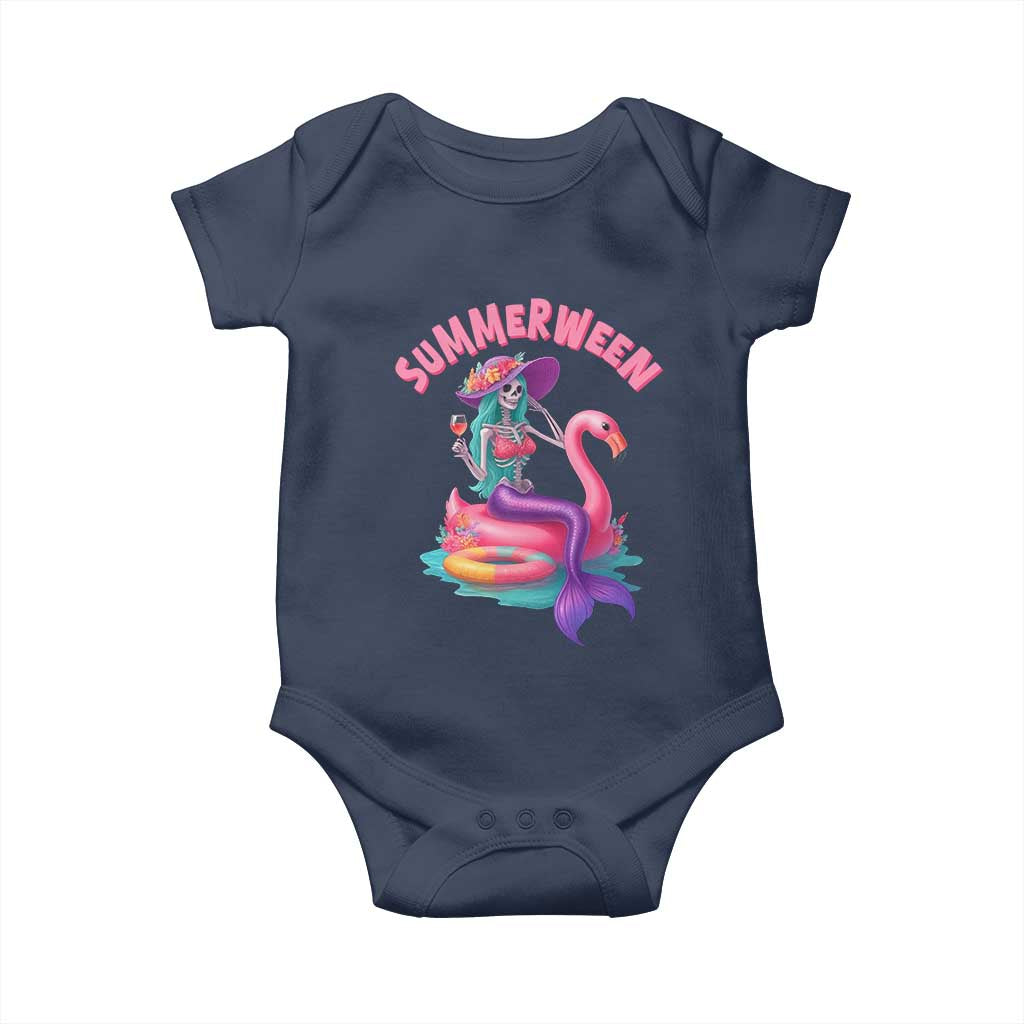Summerween Mermaid Skeleton Baby Onesie Beach Flamingo Halloween Girl - Wonder Print Shop