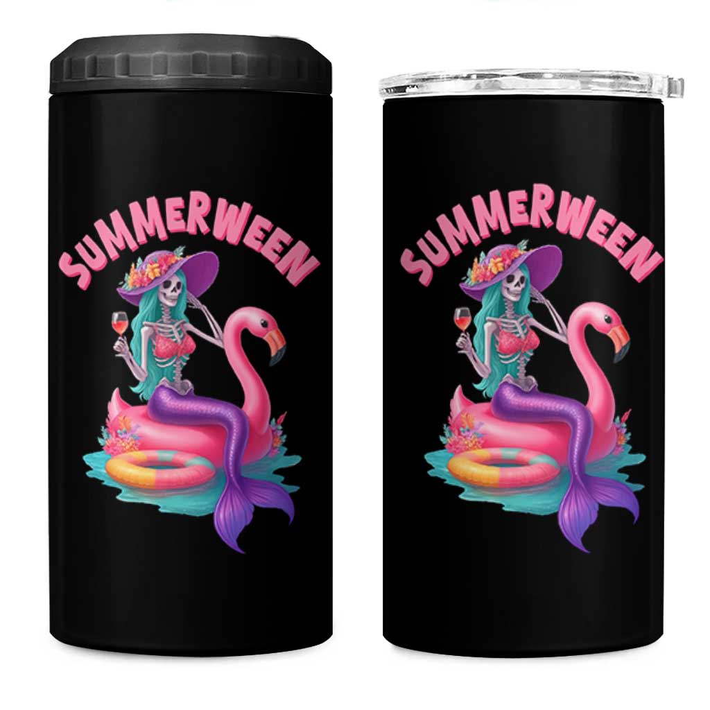 Summerween Mermaid Skeleton 4 in 1 Can Cooler Tumbler Beach Flamingo Halloween Girl - Wonder Print Shop