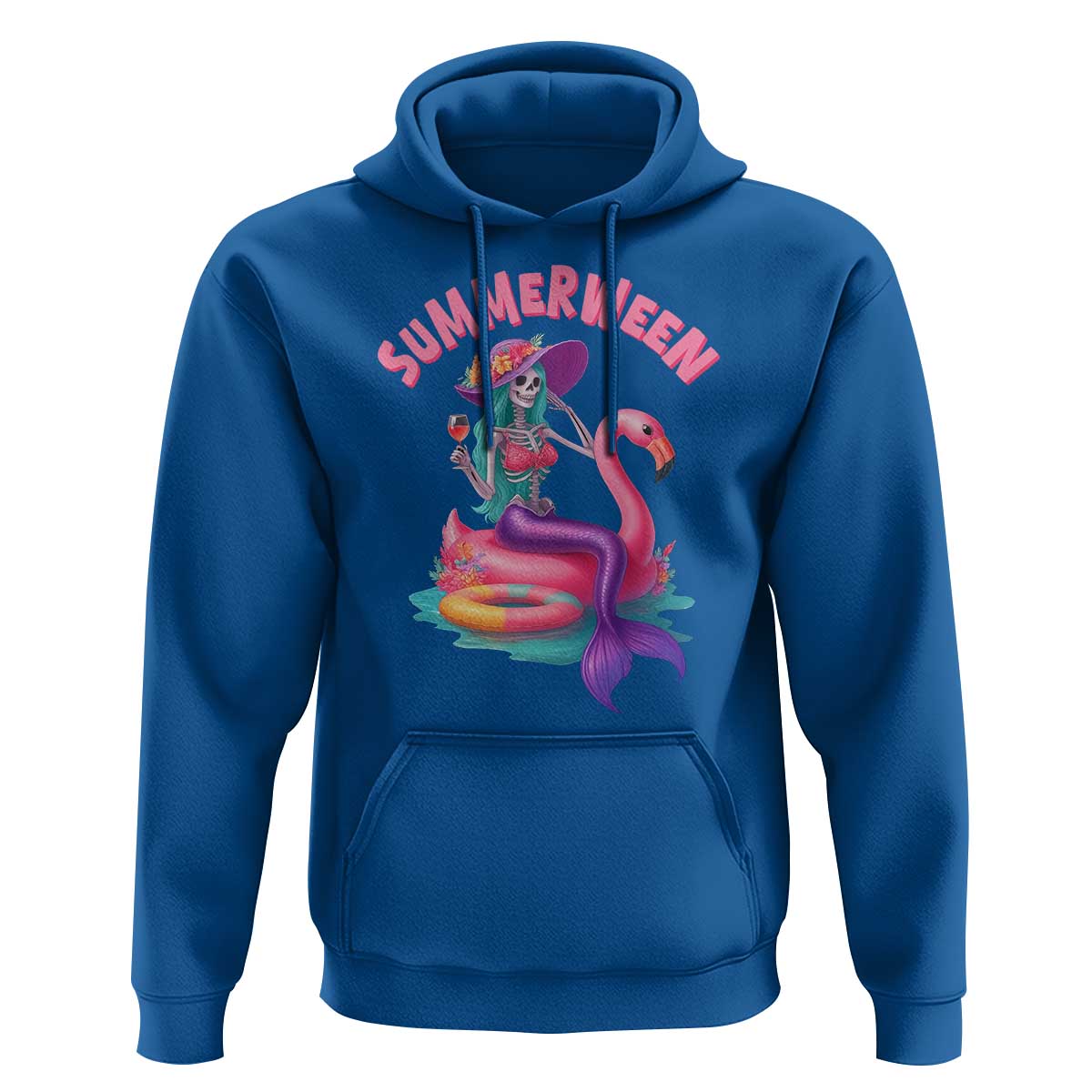 Summerween Mermaid Skeleton Hoodie Beach Flamingo Halloween Girl - Wonder Print Shop