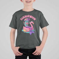 Summerween Mermaid Skeleton T Shirt For Kid Beach Flamingo Halloween Girl - Wonder Print Shop