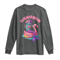 Summerween Mermaid Skeleton Long Sleeve Shirt Beach Flamingo Halloween Girl - Wonder Print Shop