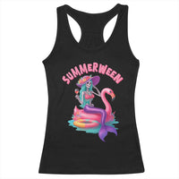 Summerween Mermaid Skeleton Racerback Tank Top Beach Flamingo Halloween Girl - Wonder Print Shop