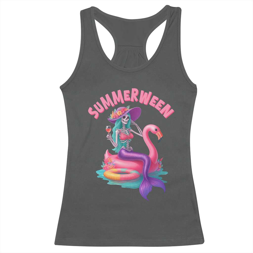 Summerween Mermaid Skeleton Racerback Tank Top Beach Flamingo Halloween Girl - Wonder Print Shop