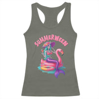Summerween Mermaid Skeleton Racerback Tank Top Beach Flamingo Halloween Girl - Wonder Print Shop