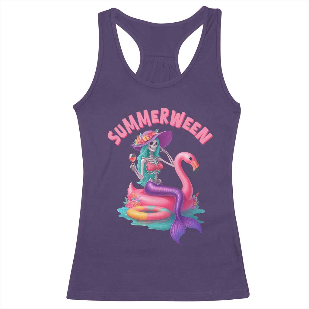 Summerween Mermaid Skeleton Racerback Tank Top Beach Flamingo Halloween Girl - Wonder Print Shop