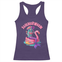 Summerween Mermaid Skeleton Racerback Tank Top Beach Flamingo Halloween Girl - Wonder Print Shop