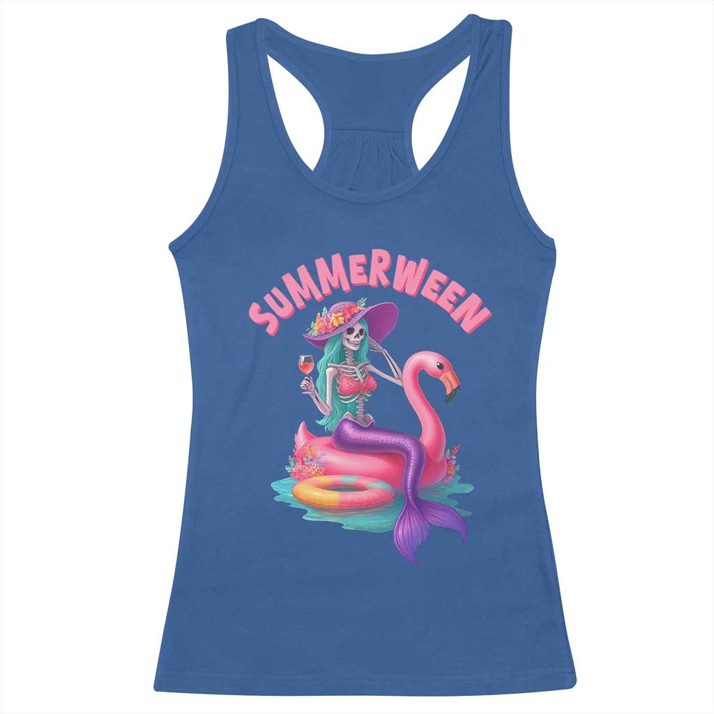 Summerween Mermaid Skeleton Racerback Tank Top Beach Flamingo Halloween Girl - Wonder Print Shop