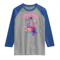 Summerween Mermaid Skeleton Raglan Shirt Beach Flamingo Halloween Girl - Wonder Print Shop