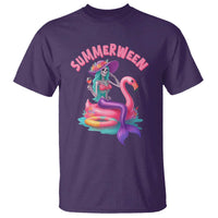 Summerween Mermaid Skeleton T Shirt Beach Flamingo Halloween Girl - Wonder Print Shop