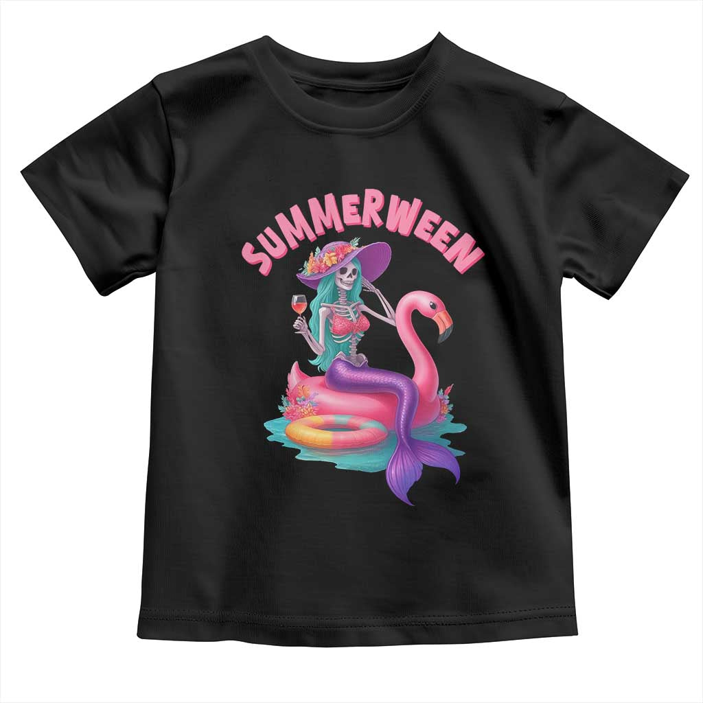 Summerween Mermaid Skeleton Toddler T Shirt Beach Flamingo Halloween Girl - Wonder Print Shop