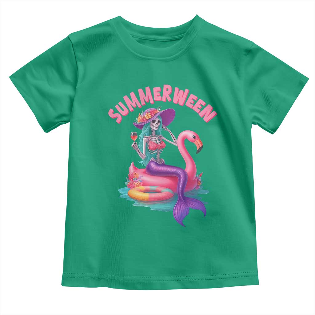 Summerween Mermaid Skeleton Toddler T Shirt Beach Flamingo Halloween Girl - Wonder Print Shop