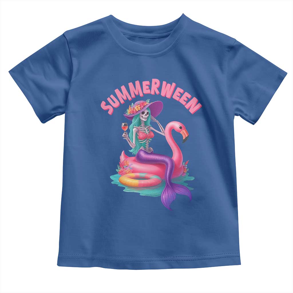 Summerween Mermaid Skeleton Toddler T Shirt Beach Flamingo Halloween Girl - Wonder Print Shop