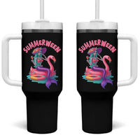 Summerween Mermaid Skeleton Tumbler With Handle Beach Flamingo Halloween Girl - Wonder Print Shop