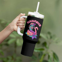 Summerween Mermaid Skeleton Tumbler With Handle Beach Flamingo Halloween Girl - Wonder Print Shop
