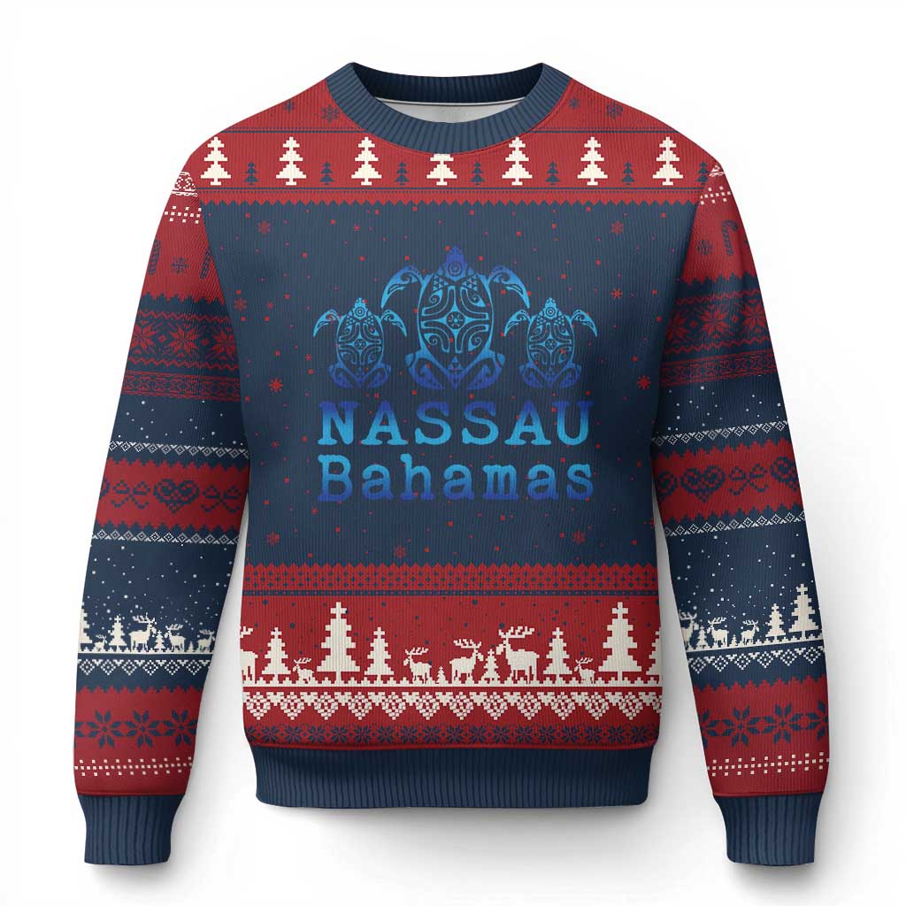 Nassau Souvenir Ugly Christmas Sweater Sea Turtle Bahamas Beach Vacation - Wonder Print Shop