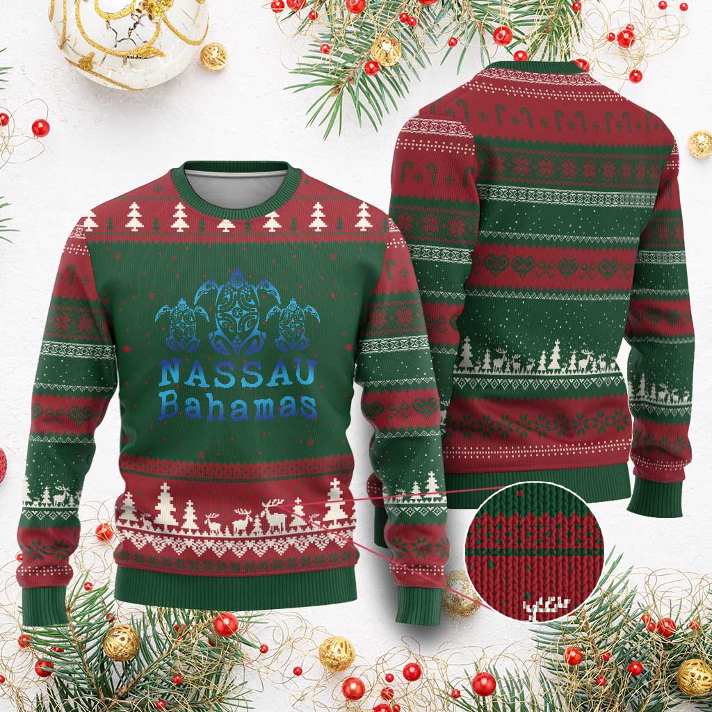 Nassau Souvenir Ugly Christmas Sweater Sea Turtle Bahamas Beach Vacation - Wonder Print Shop