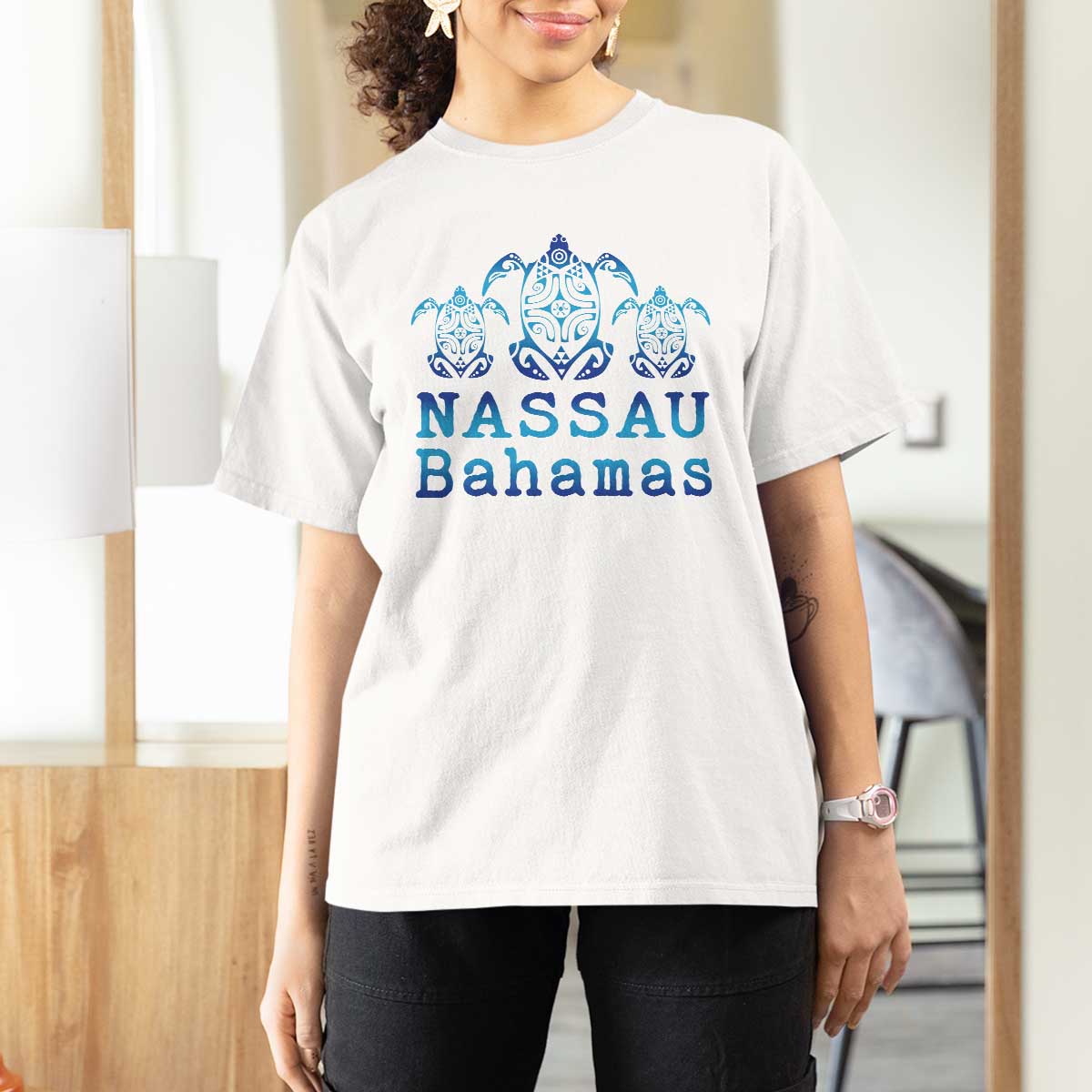 Nassau Souvenir T Shirt For Women Sea Turtle Bahamas Beach Vacation - Wonder Print Shop