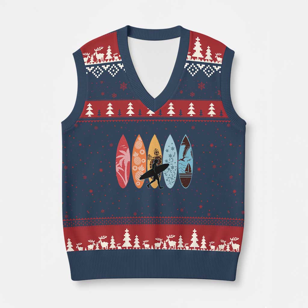 Surfboarder V-Neck Knit Sweater Vest Hawaii Wave Surfing Surfboard Lover Beach Surfer - Wonder Print Shop