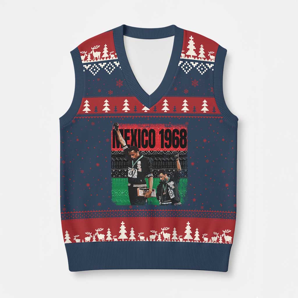 Black Power Salute 1968 V-Neck Knit Sweater Vest Black History Month Civil Rights Movement - Wonder Print Shop